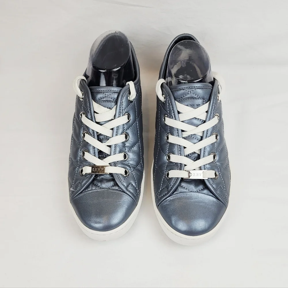 DKNY Grey Quilted Leather Lace Up Sneakers